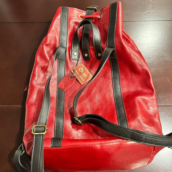 Genuine Italian Leather Backpack - Red - Unisex - Picture 10 of 16